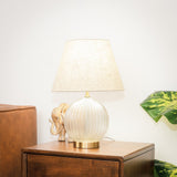 Serenity Round Ribbed Glass Lamp Base Clear Table Lamp Large Linen Shade