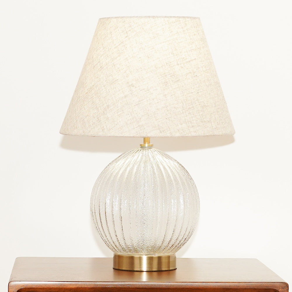 Serenity Round Ribbed Glass Lamp Base Clear Table Lamp Large Linen Shade