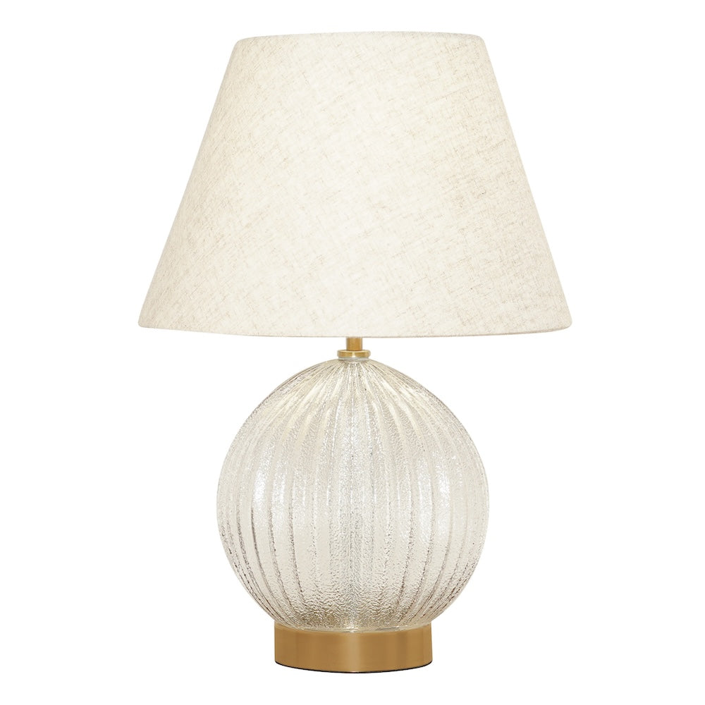 Serenity Round Ribbed Glass Lamp Base Clear Table Lamp Large Linen Shade