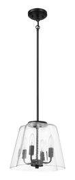 Soiree Four Candle Lights Pendant With Clear Glass - Black Finish
