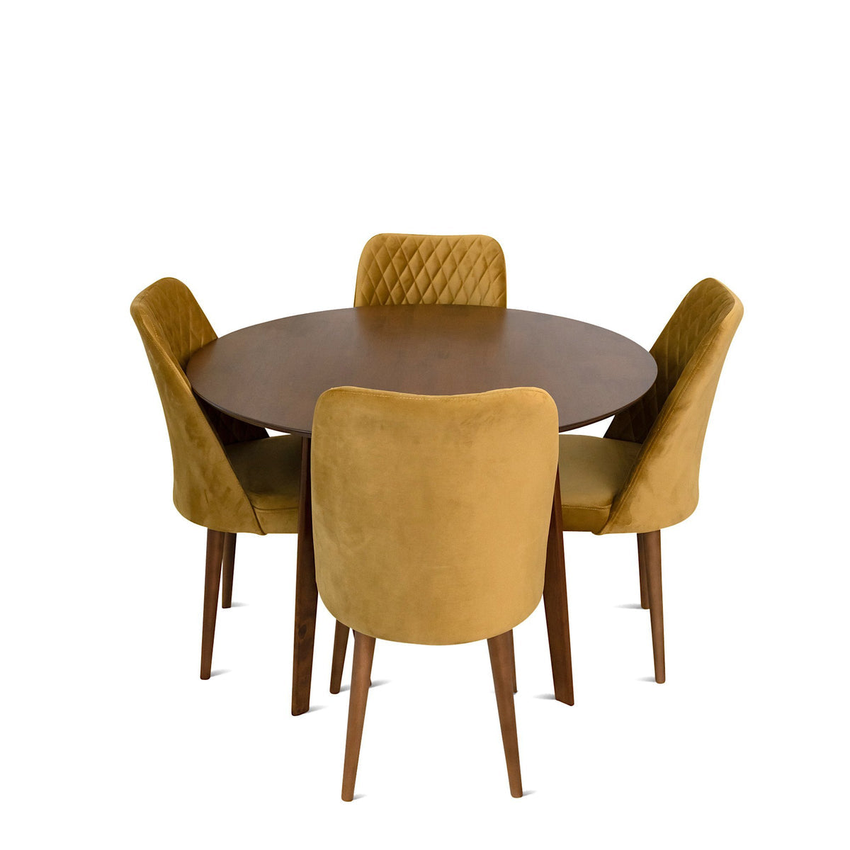 Aliana Dining Set With 4 Evette Gold Chairs (Walnut)