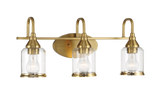 Twilight Three Lights Brushed Gold Contemporary Vanity Light 22"W × 10"H × 7.48"E with Clear Glass