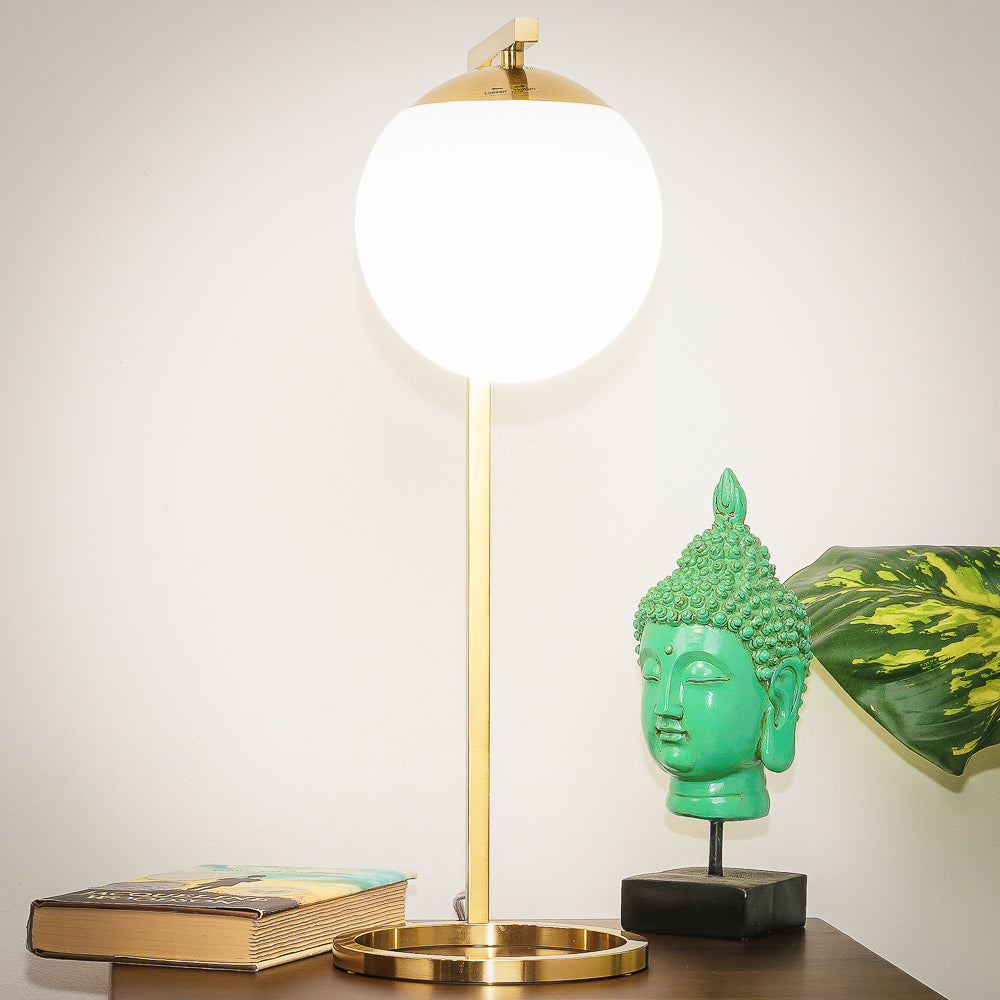 Velvet Globe Table Lamp White Opal Glass with Dimmer Switch Inline