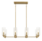 Willow Eight Lights Island With Clear Ribbed Glass Pendant Lamp - Satin Brass