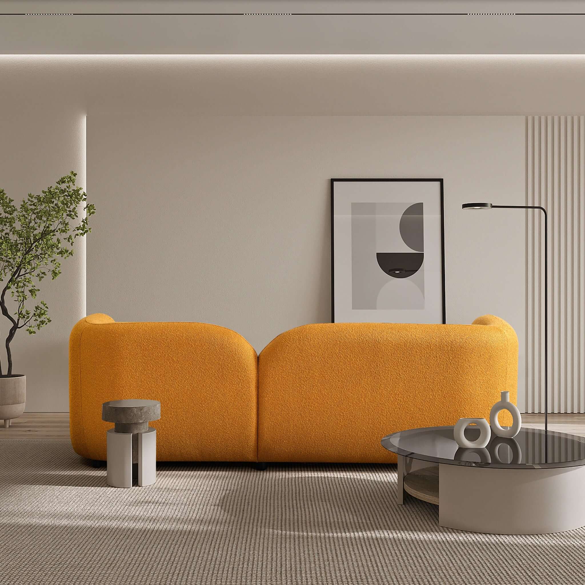 Donna Japandi Style Yellow Boucle Sofa