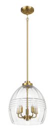 Zen Five Pendant Chain Hanging Light with Clear Glass - Satin Brass